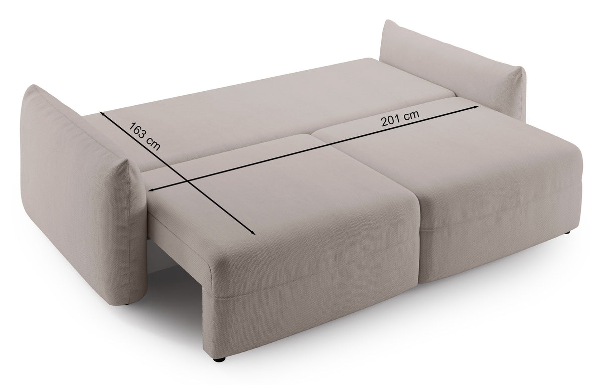 Canapé convertible 3 places Theolla avec coffre de rangement, tissu chenille gris-beige