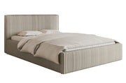 Polsterbett 140x200 cm Tilio mit Stauraum, Metallrahmen, hellbeige, grober Cordstoff