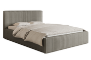 Lit tapissé 180x200 cm Tilio avec rangement, cadre métallique, velours côtelé épais gris-beige