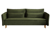 Canapé convertible 3 places Ummo olive avec coffre en tissu hydrofuge velours pieds dorés
