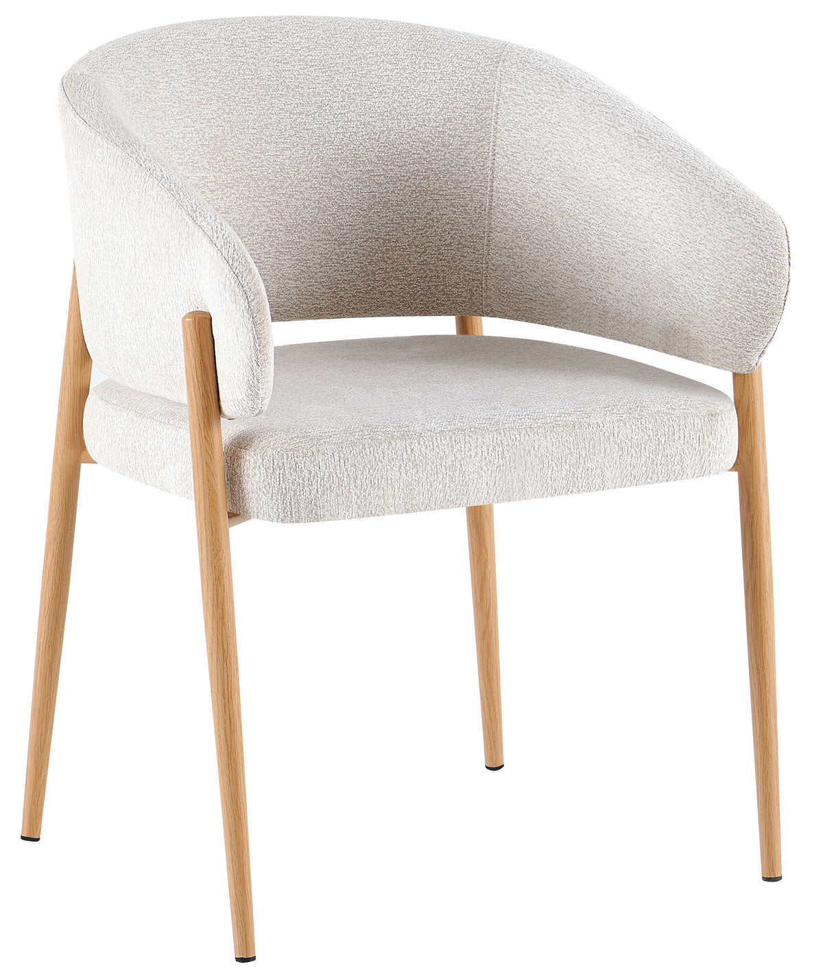 Chaise tapissée Resilly en chenille beige / pieds chêne naturel