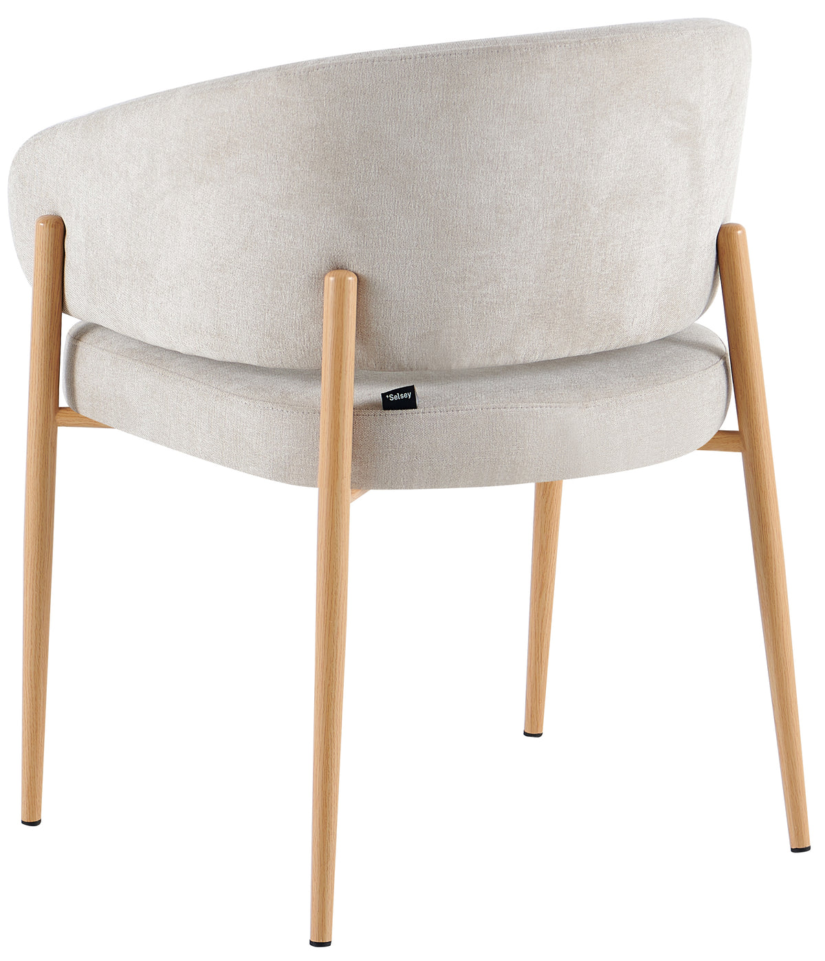 Chaise tapissée Resilly en chenille beige clair / pieds chêne naturel