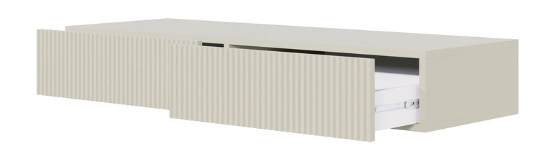 Coiffeuse Veldio avec façade fraisée et deux tiroirs, 110 cm, suspendue, gris-beige