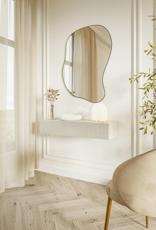 Console Veldio avec façade fraisée et tiroir 90 cm Gris beige suspendue