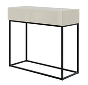 Console Veldio avec façade rainurée et tiroir 90 cm Gris beige avec pieds noirs