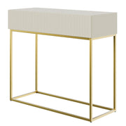 Console Veldio avec façade fraisée et tiroir 90 cm Gris beige avec pieds dorés