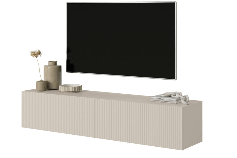 Hängender TV-Schrank Veldio mit gefräster Front 140 cm Grau-Beige