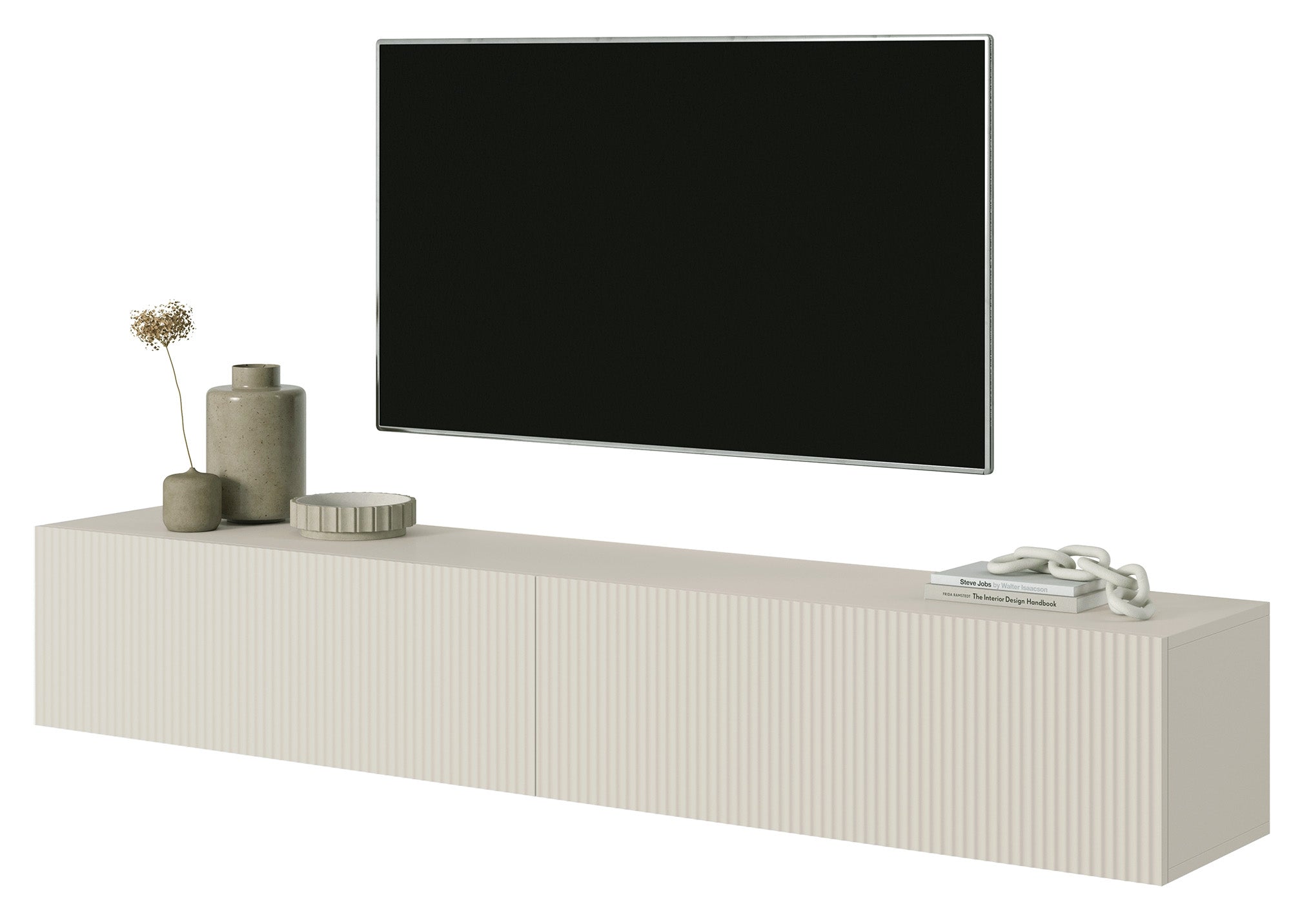 TV-Schrank Veldio mit gefräster Front 175 cm Grau-Beige, hängend