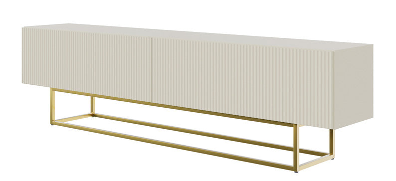 Meuble TV Veldio avec façade fraisée 175 cm Gris beige avec pieds dorés