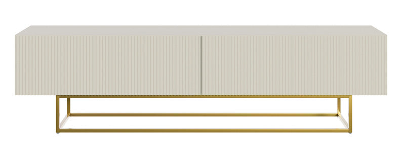 Meuble TV Veldio avec façade fraisée 175 cm Gris beige avec pieds dorés