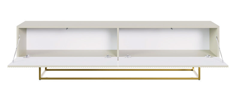 Meuble TV Veldio avec façade fraisée 175 cm Gris beige avec pieds dorés