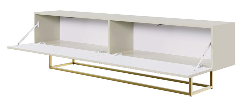 Meuble TV Veldio avec façade fraisée 175 cm Gris beige avec pieds dorés