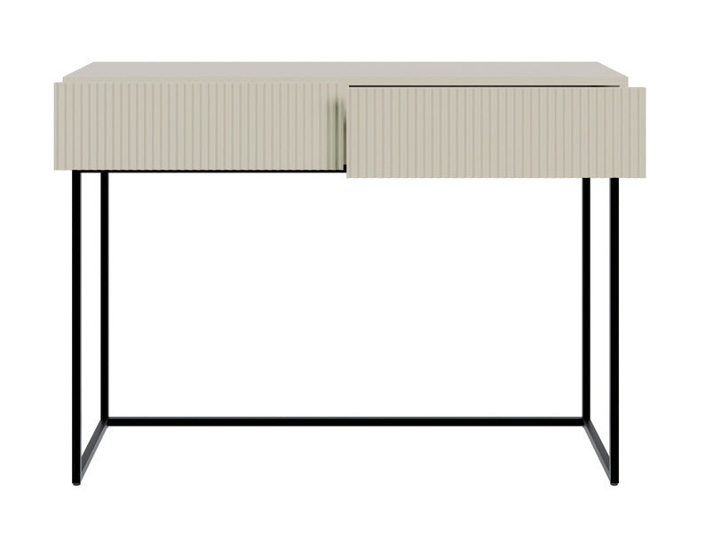 Toilette Veldio avec façade fraisée et deux tiroirs 110 cm Beige gris avec pieds noirs