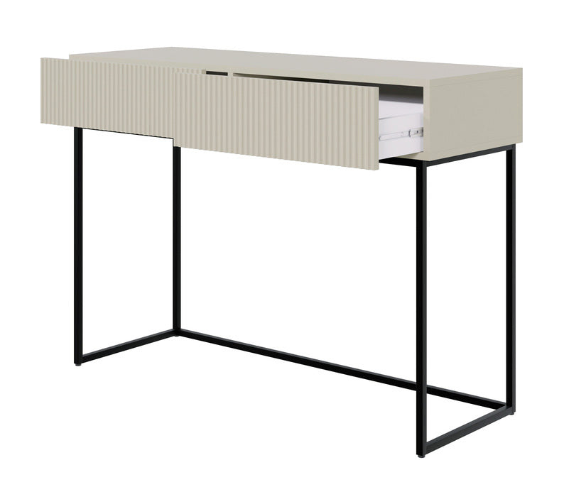 Toilette Veldio avec façade fraisée et deux tiroirs 110 cm Beige gris avec pieds noirs