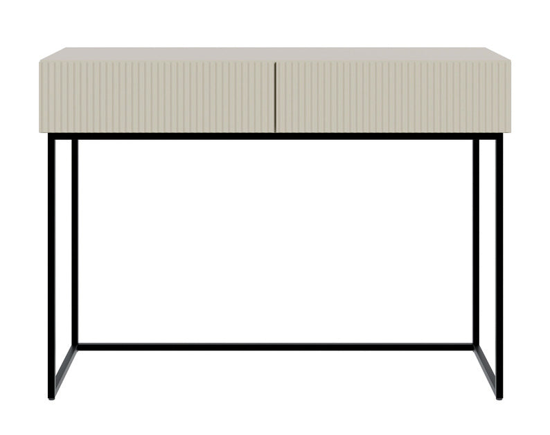 Toilette Veldio avec façade fraisée et deux tiroirs 110 cm Beige gris avec pieds noirs