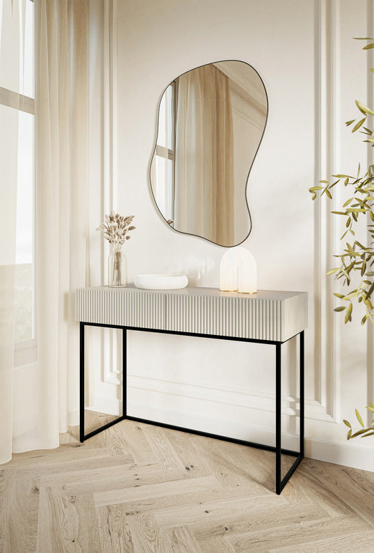 Toilette Veldio avec façade fraisée et deux tiroirs 110 cm Beige gris avec pieds noirs