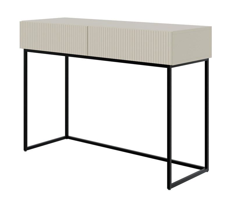 Toilette Veldio avec façade fraisée et deux tiroirs 110 cm Beige gris avec pieds noirs