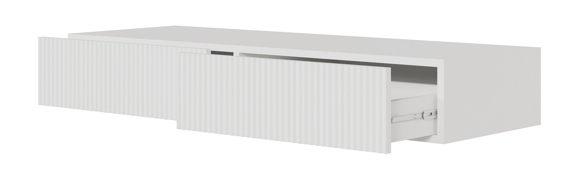 Coiffeuse Veldio avec façade fraisée et deux tiroirs, 110 cm, suspendue, gris-beige