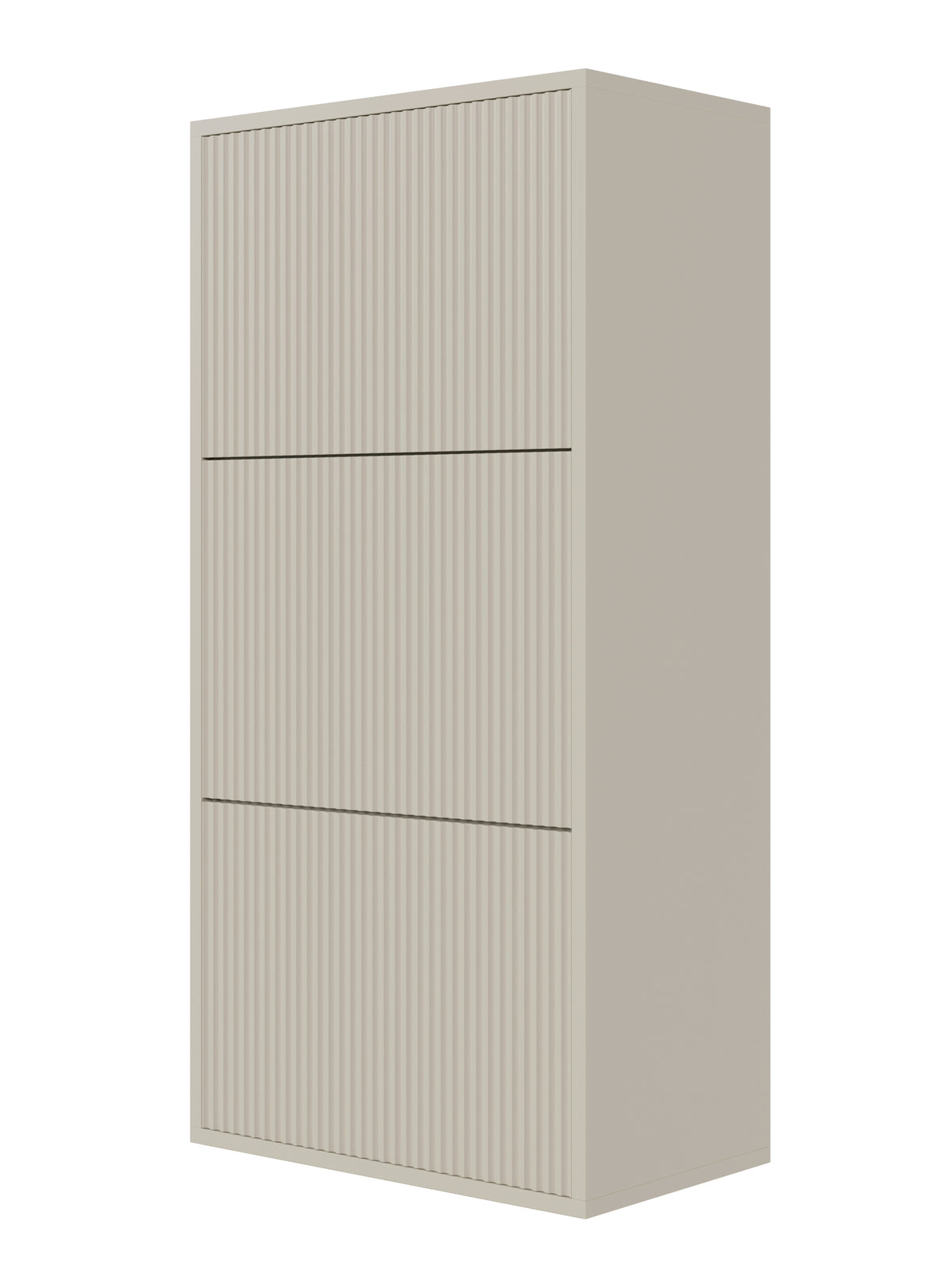Meuble à chaussures Veldio avec façade fraisée et trois compartiments 50 cm Gris beige suspendu