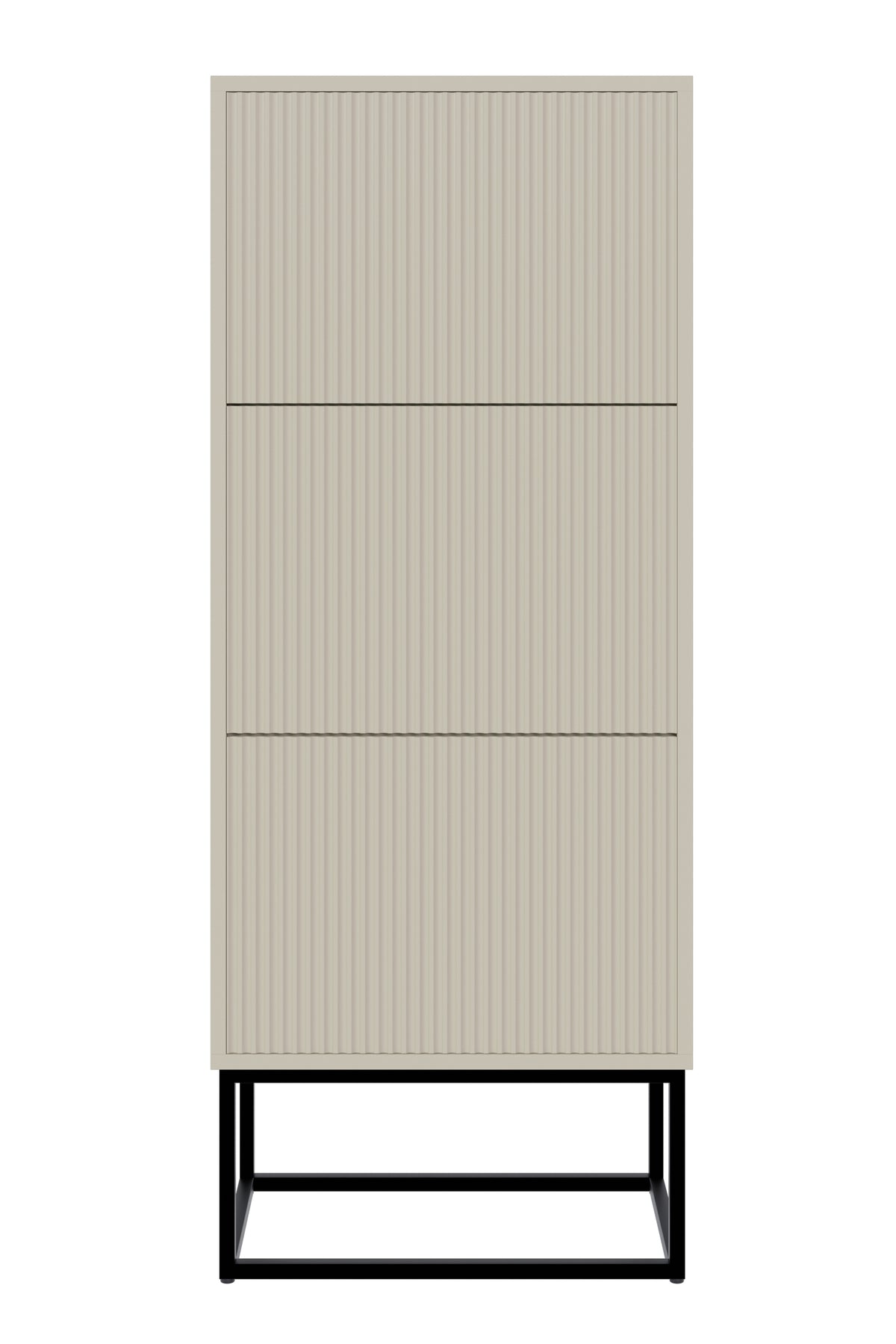 Meuble à chaussures Veldio avec façade rainurée et trois compartiments 50 cm Gris beige avec pieds noirs