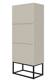 Meuble à chaussures Veldio avec façade rainurée et trois compartiments 50 cm Gris beige avec pieds noirs