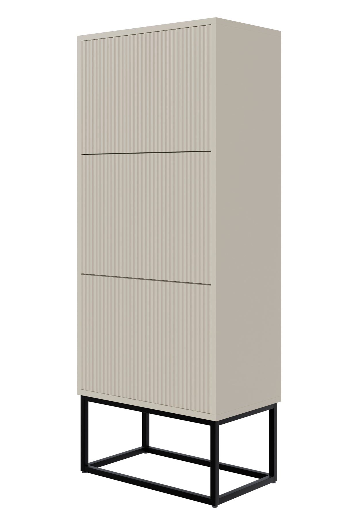 Schuhschrank Veldio mit gefräster Front und drei Fächern, 50 cm, grau-beige mit schwarzen Beinen