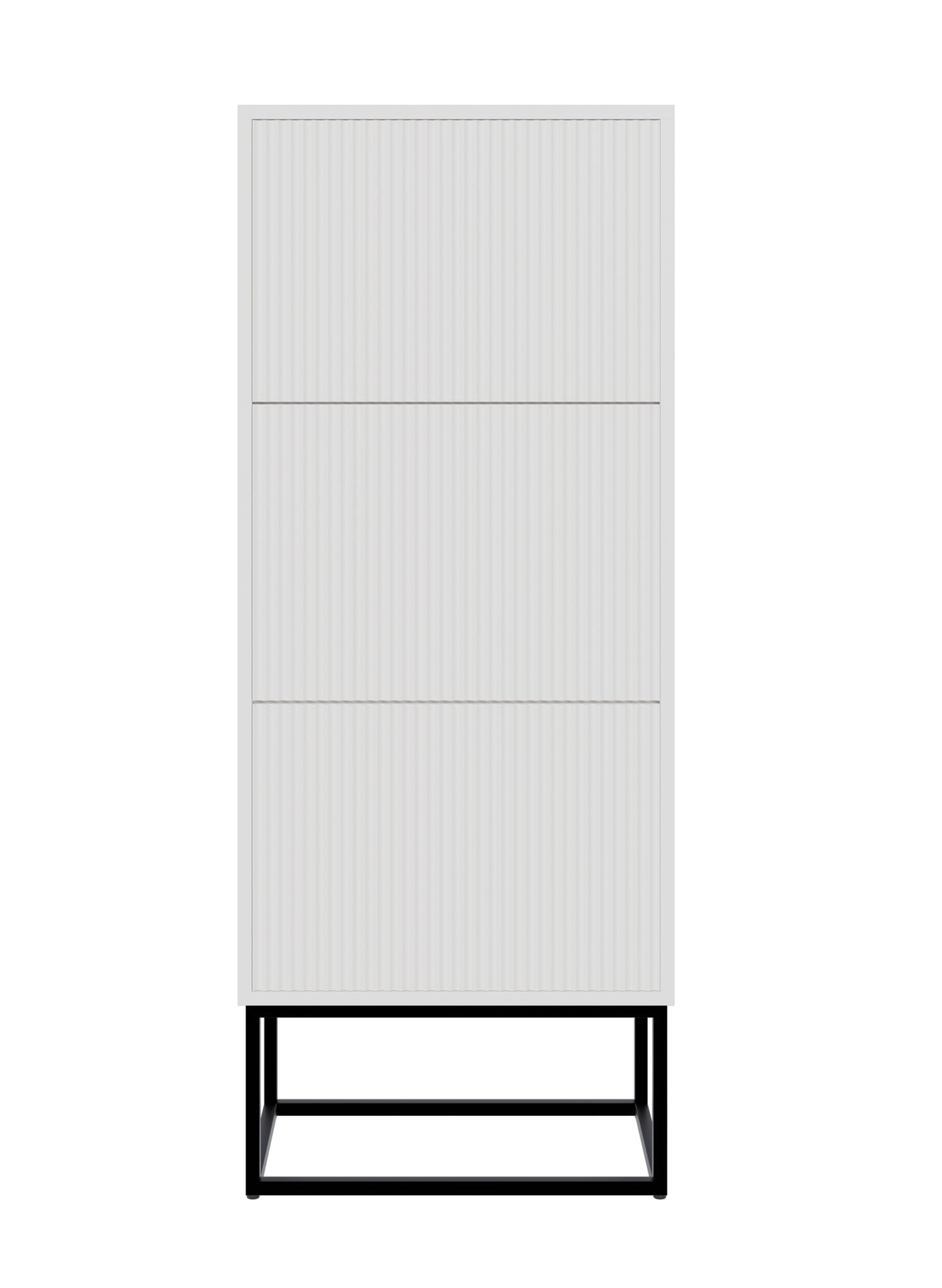Meuble à chaussures Veldio avec façade rainurée et trois compartiments 50 cm Blanc avec pieds noirs
