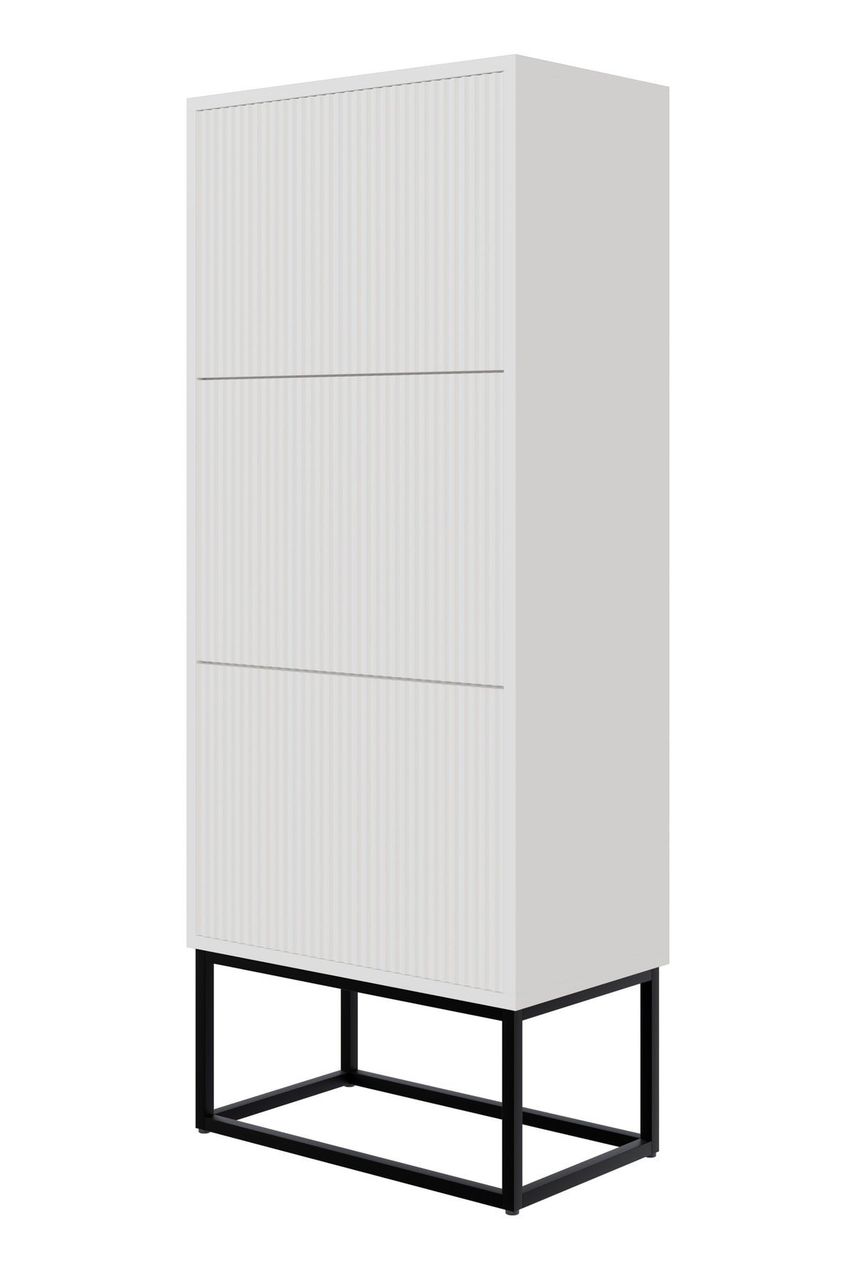 Meuble à chaussures Veldio avec façade rainurée et trois compartiments 50 cm Blanc avec pieds noirs