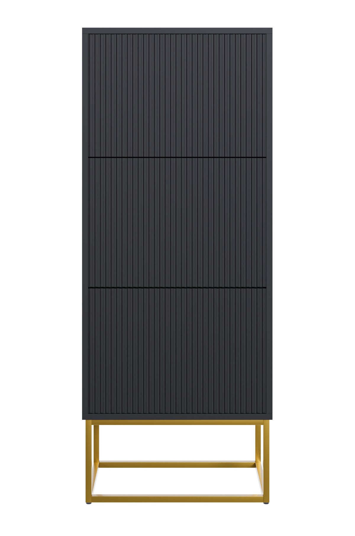 Meuble à chaussures Veldio avec façade rainurée et trois compartiments 50 cm Noir avec pieds dorés