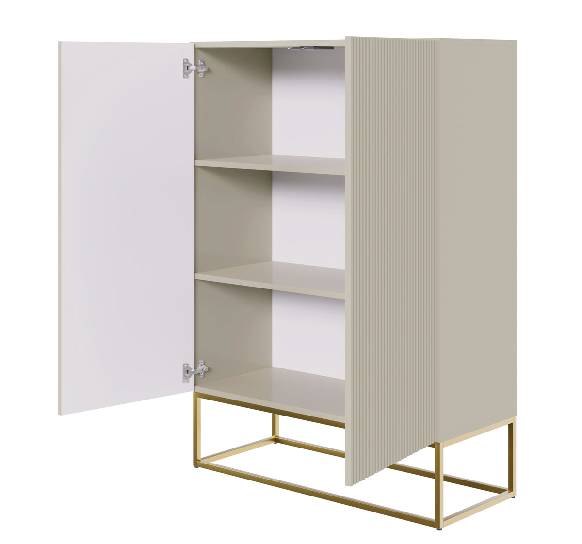Zweiturige Kommode Veldio mit gefräster Front 90 cm Grau-Beige mit goldenen Beinen