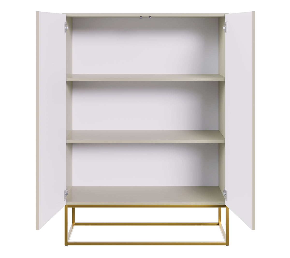 Zweiturige Kommode Veldio mit gefräster Front 90 cm Grau-Beige mit goldenen Beinen