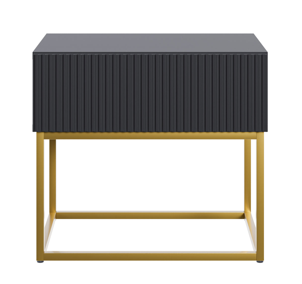 Nachttisch Veldio mit gefräster Front und Schublade 50 cm Schwarz mit goldenen Beinen