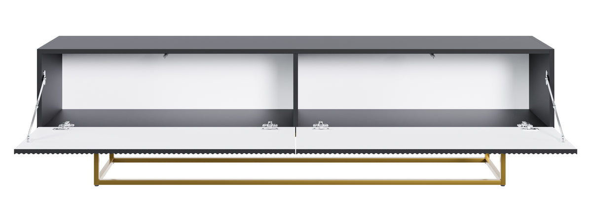 Meuble TV Veldio avec façade fraisée 175 cm Noir avec pieds dorés