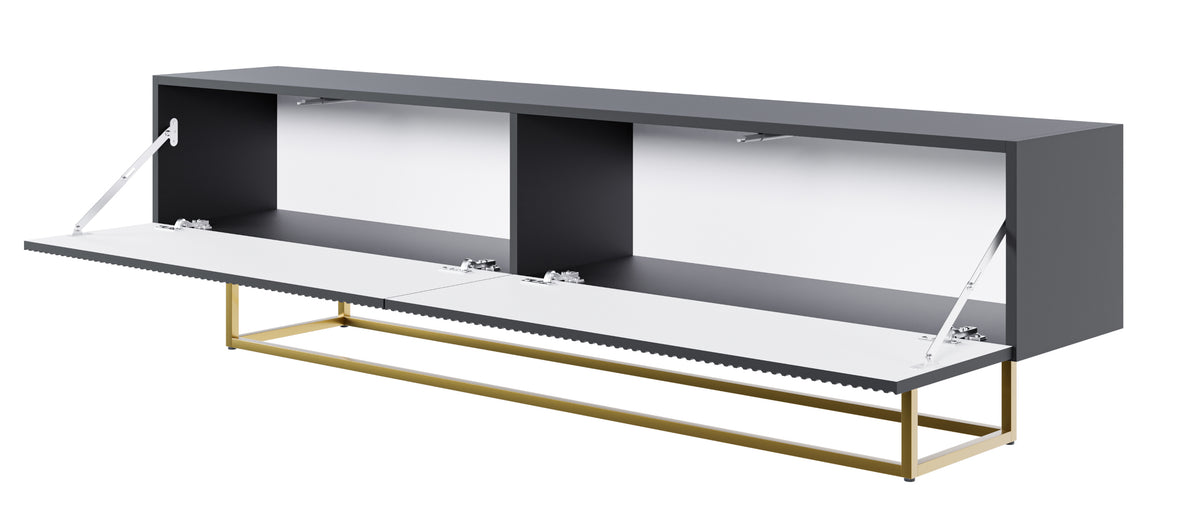 Meuble TV Veldio avec façade fraisée 175 cm Noir avec pieds dorés