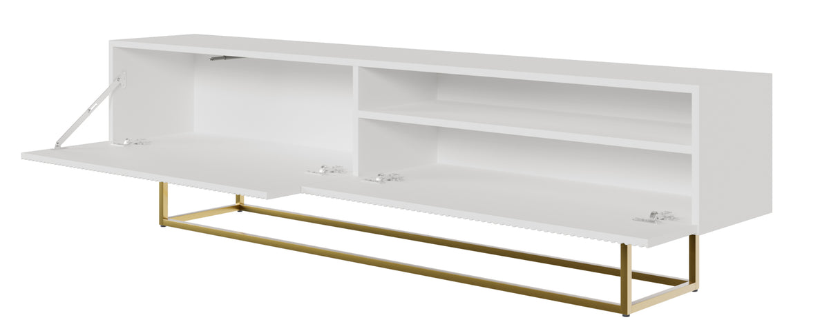 TV-Schrank Veldio mit gefräster Front und Nische, 175 cm, Weiß mit goldenen Beinen