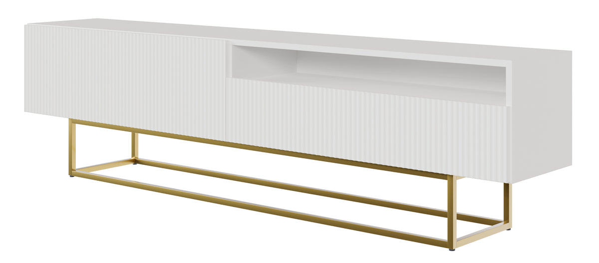 TV-Schrank Veldio mit gefräster Front und Nische, 175 cm, Weiß mit goldenen Beinen