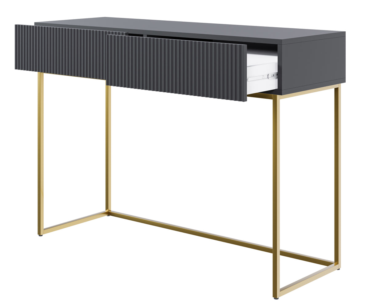Toilette Veldio avec façade fraisée et deux tiroirs 110 cm Noir avec pieds dorés