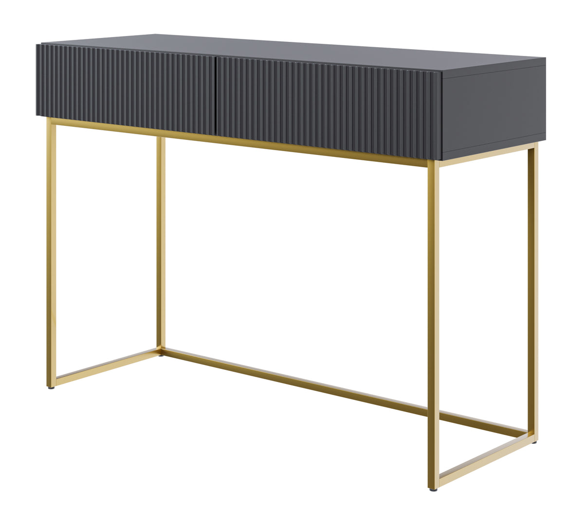 Toilette Veldio avec façade fraisée et deux tiroirs 110 cm Noir avec pieds dorés