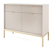 Commode 2 portes Vellore 104 cm cachemire avec façades rainurées et structure dorée