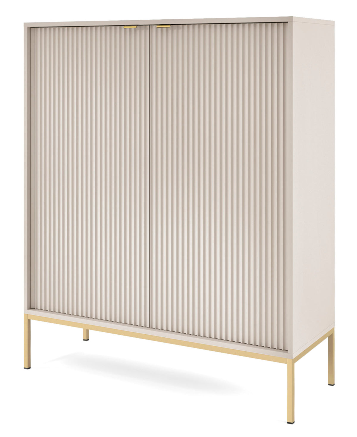 Commode haute Vellore cachemire avec façades rainurées et structure dorée