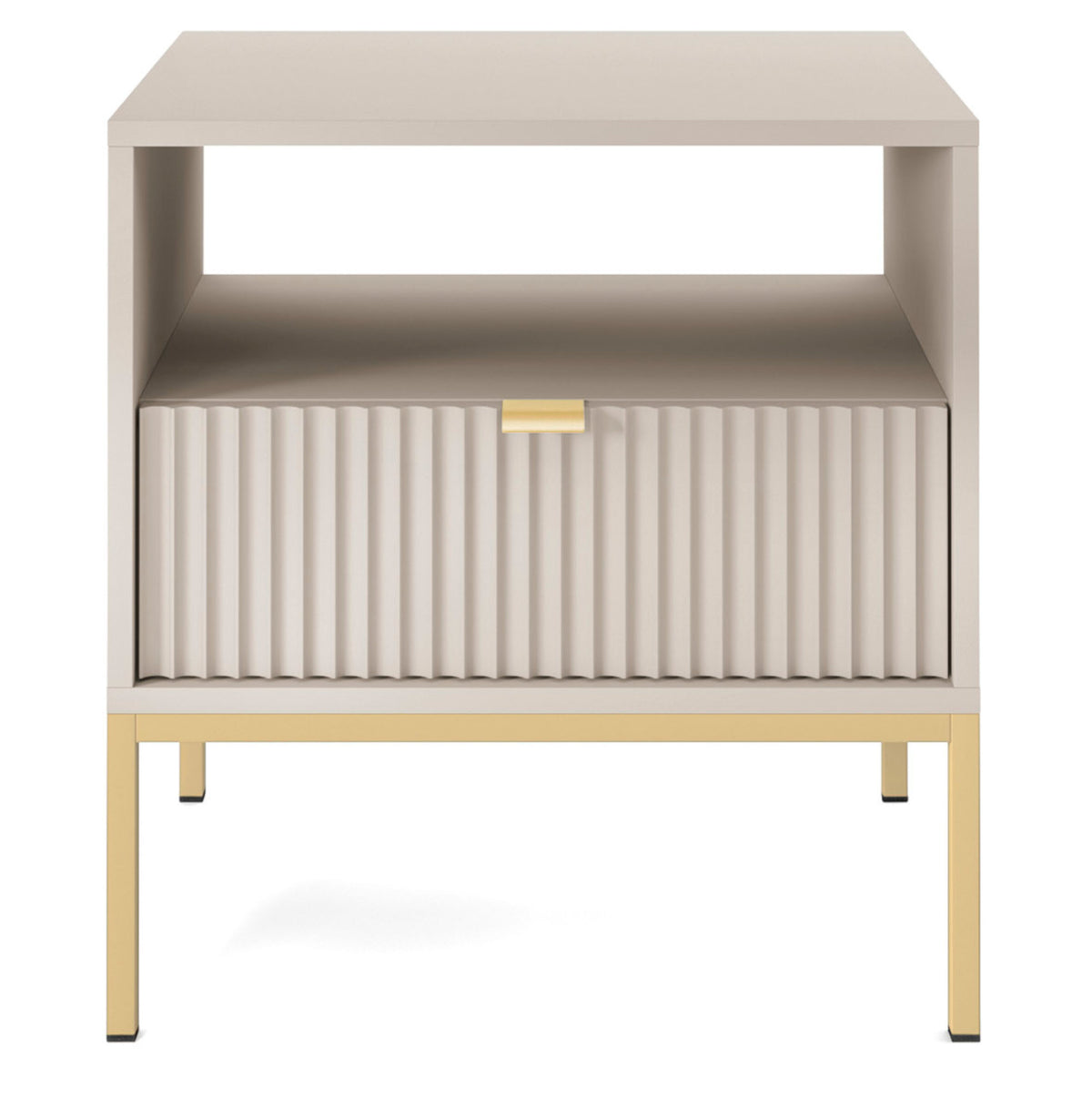 Nachttisch Vellore 54 cm Kaschmir mit geriffelter Front und goldenem Gestell