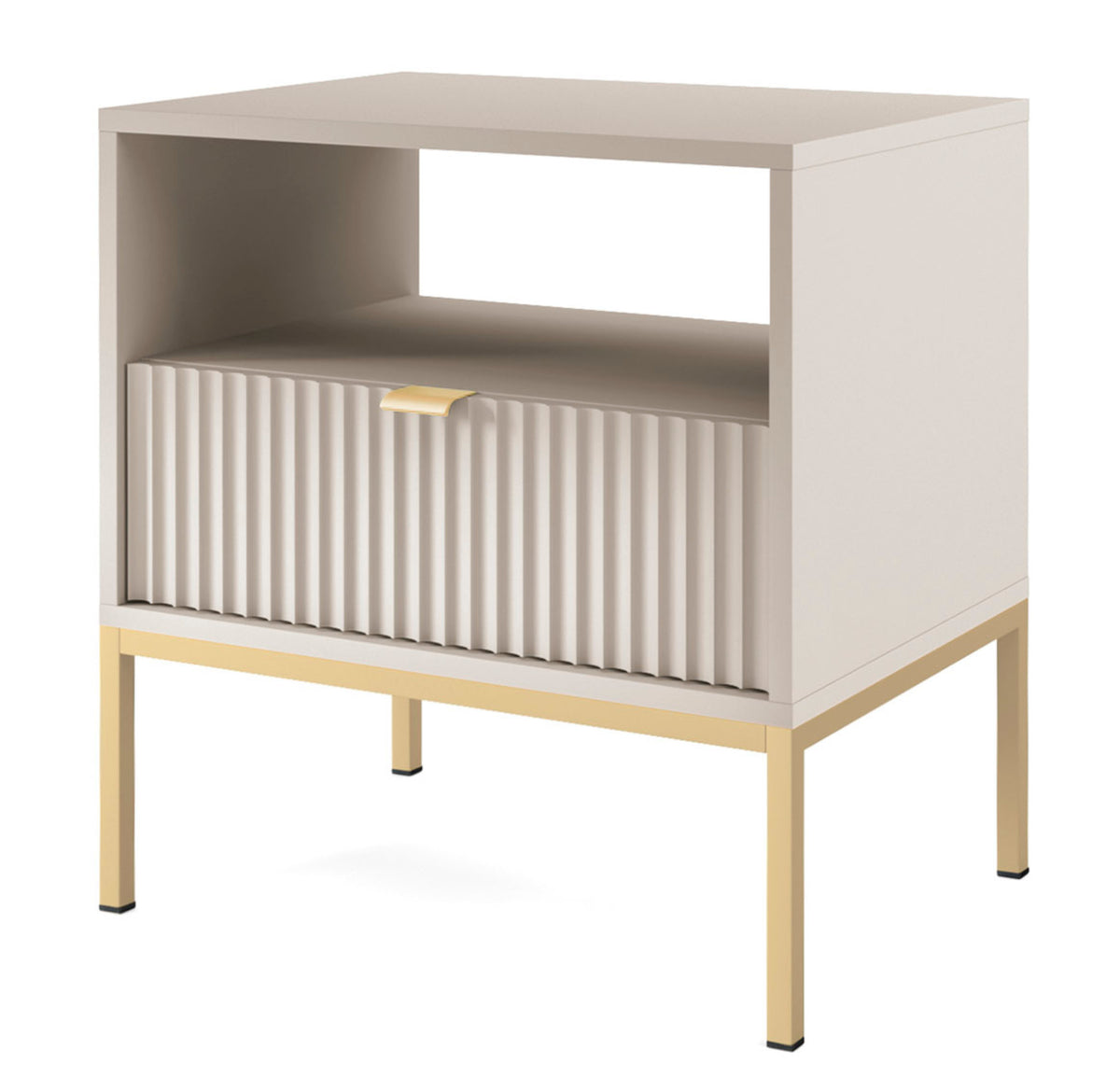 Nachttisch Vellore 54 cm Kaschmir mit geriffelter Front und goldenem Gestell