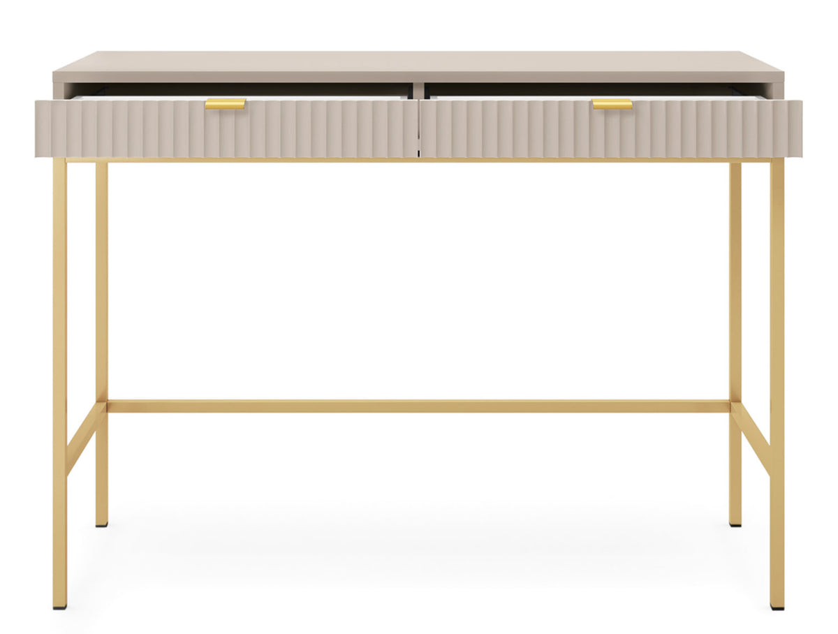 Bureau coiffeuse Vellore 104 cm cachemire avec façades cannelées et structure dorée
