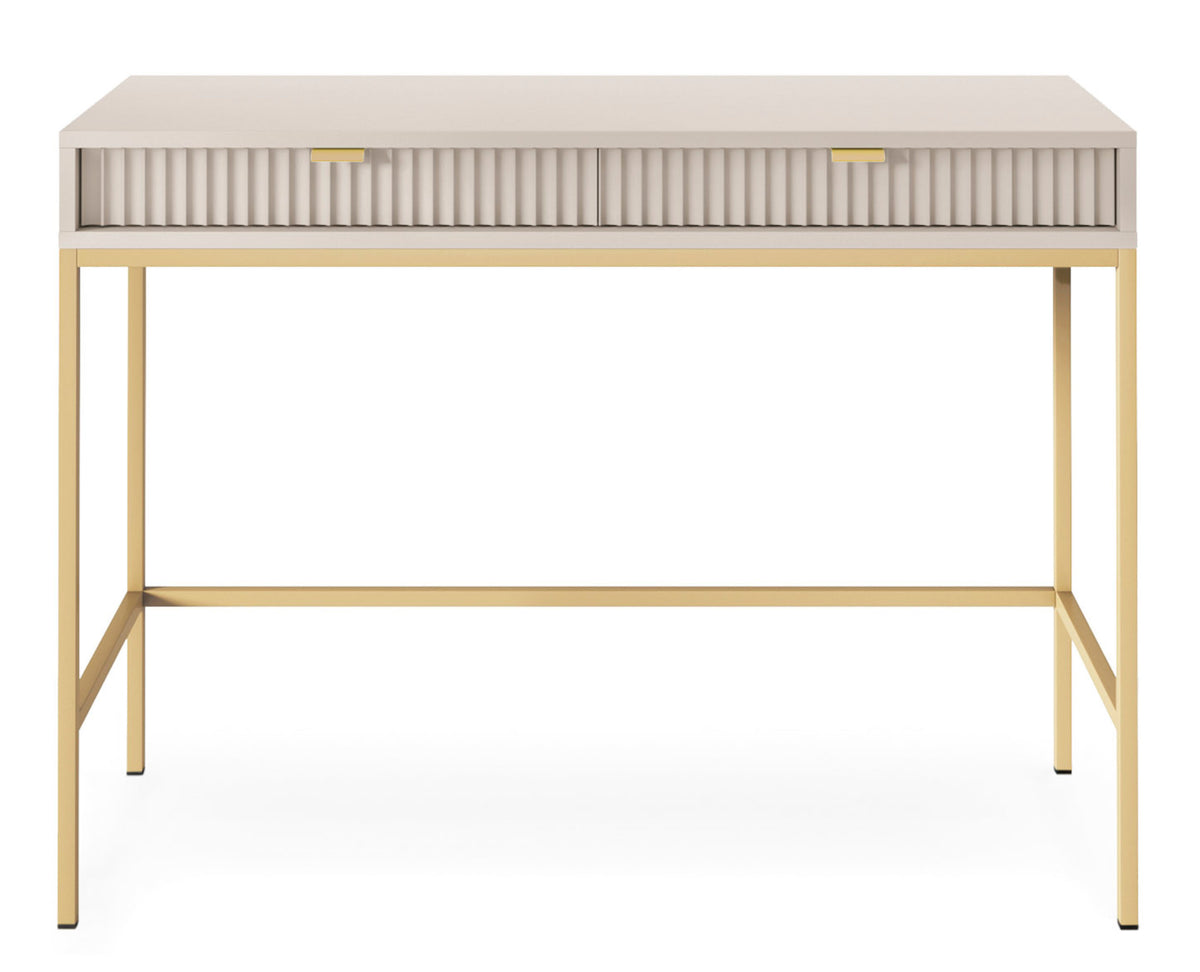 Bureau coiffeuse Vellore 104 cm cachemire avec façades cannelées et structure dorée