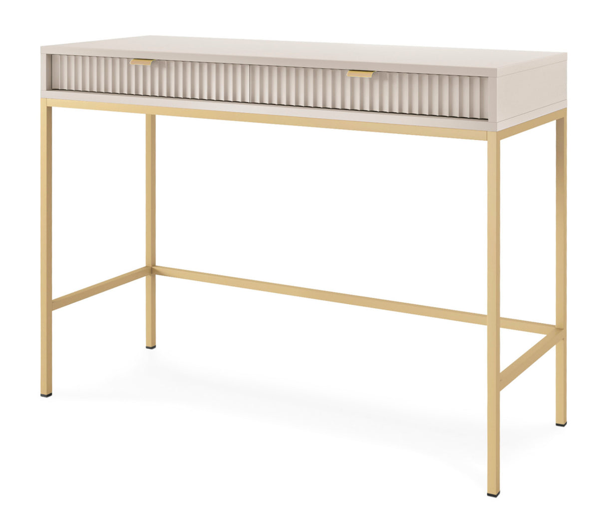 Bureau coiffeuse Vellore 104 cm cachemire avec façades cannelées et structure dorée