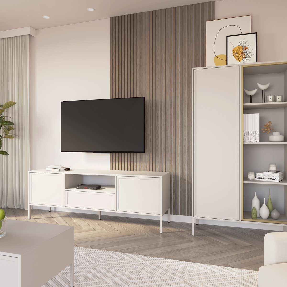 Zweiflügeliger Velveto-Schrank mit 90 cm Glasfront in Kaschmir