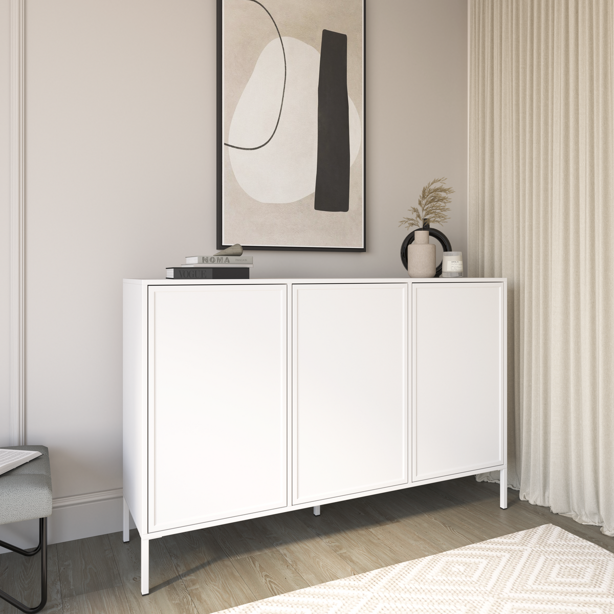 Commode 3 portes Velveto 150 cm blanc