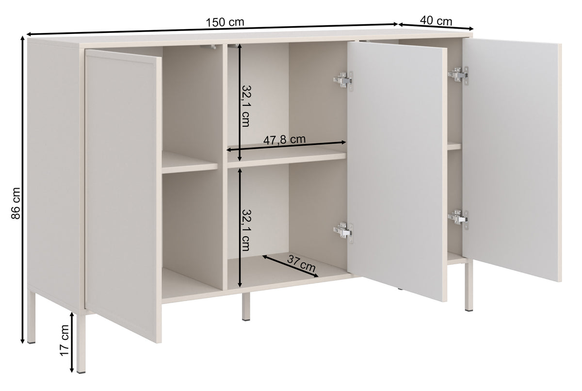 Velveto dreitürige Kommode 150 cm schwarz