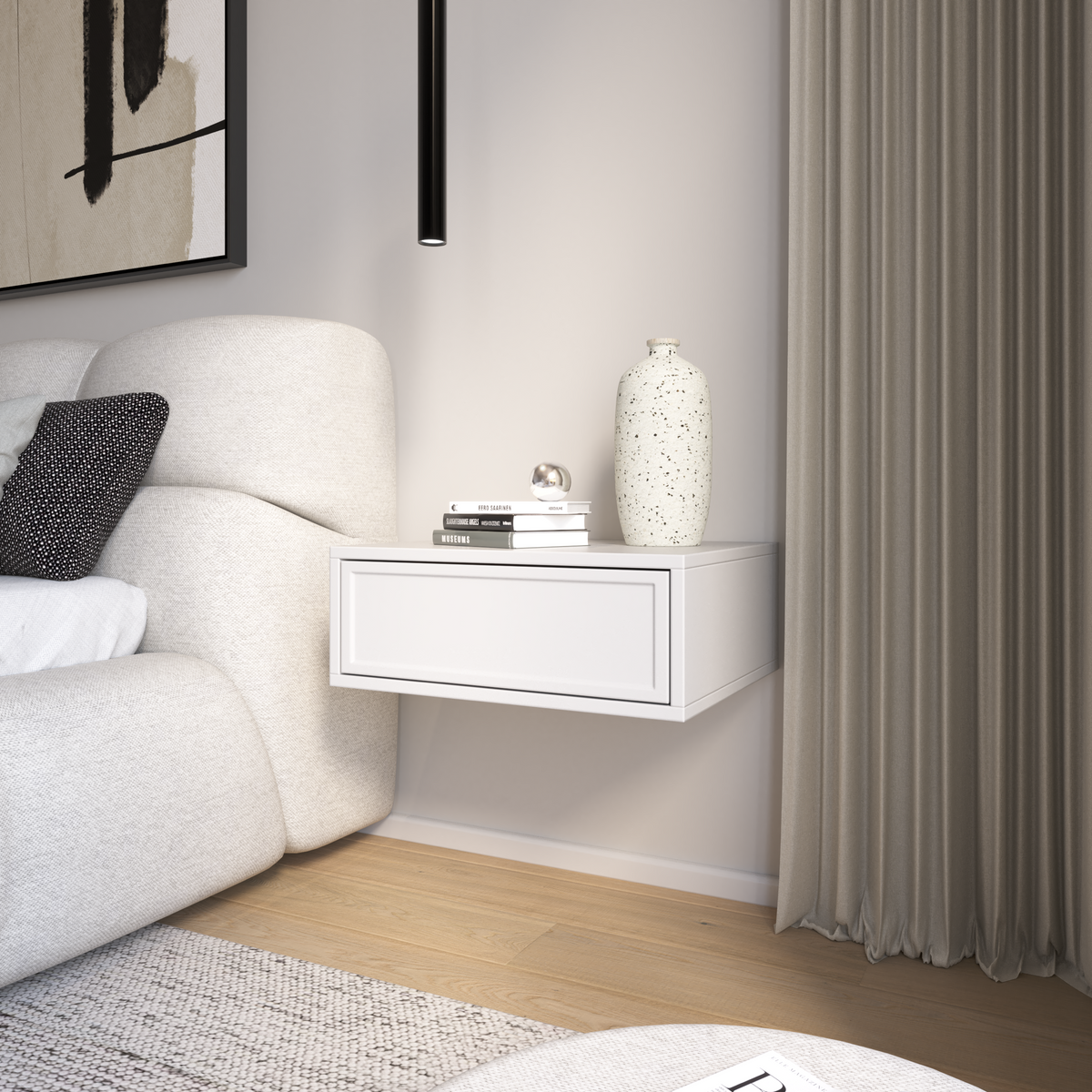 Table de chevet Velveto suspendue avec tiroir 50 cm blanc