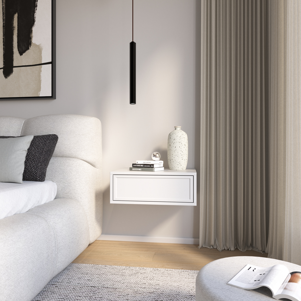 Table de chevet Velveto suspendue avec tiroir 50 cm blanc